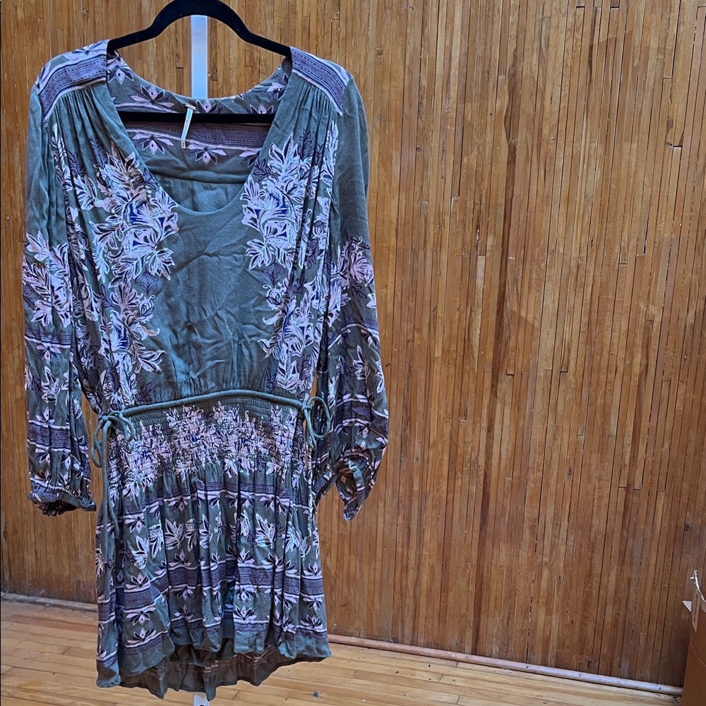 Free People Green Floral Long Sleeve Dress